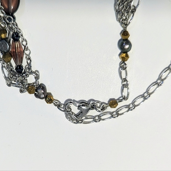 Multicolor 5 Chain Necklace with Silver Heart Pendant and Heart clasp closure - Picture 4 of 4